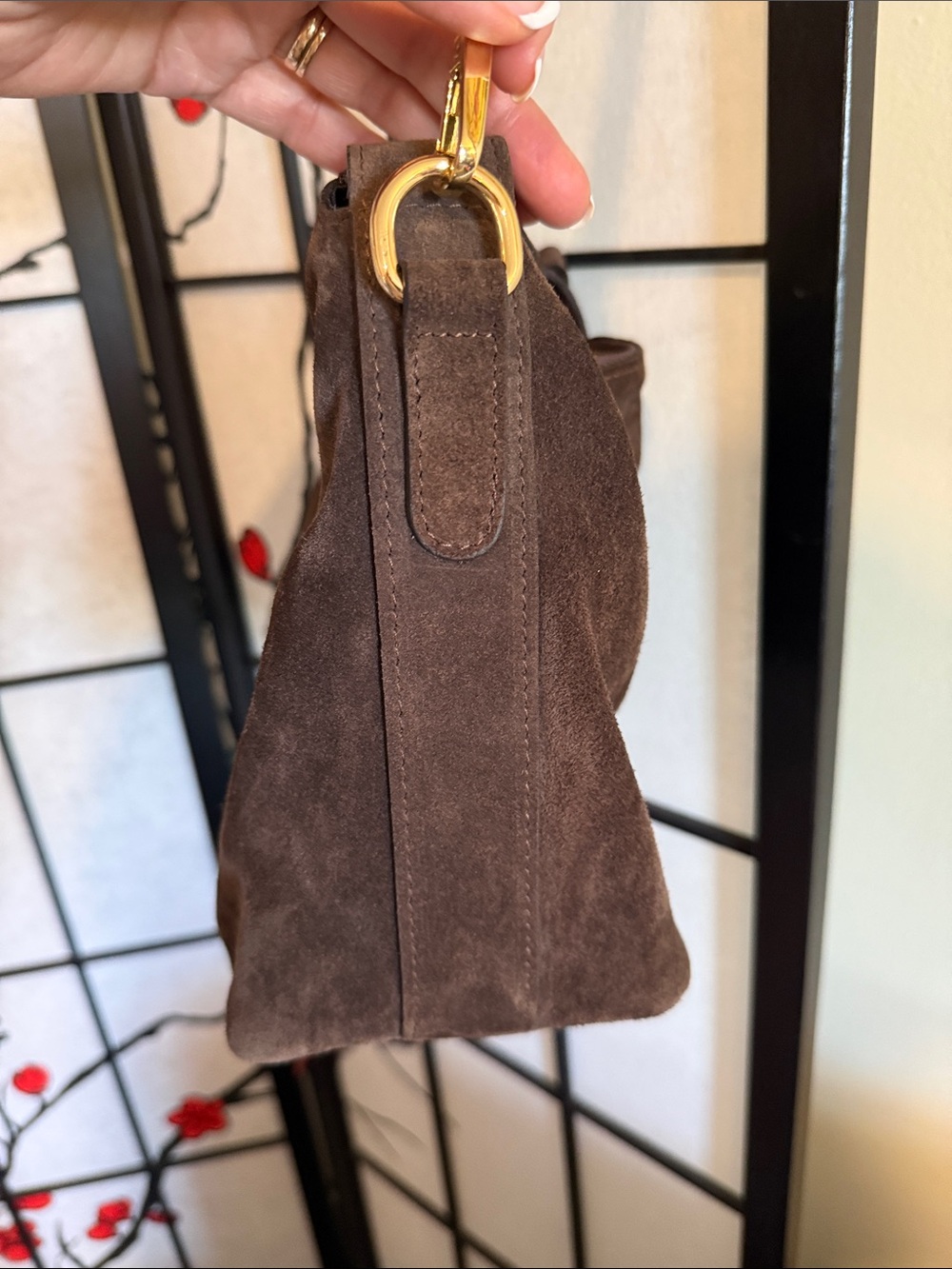 Dark Brown Suede Adjustable Shoulder Bag-Claudia Firenze - Picture 4 of 10